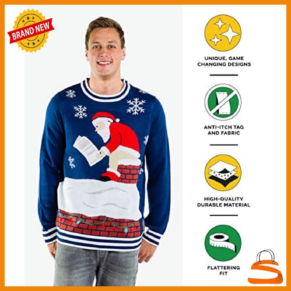 Men's Ugly Christmas Sweater Pullover - Hyper-Comfy Fabric - Tailored Fit - Picture 6 of 8